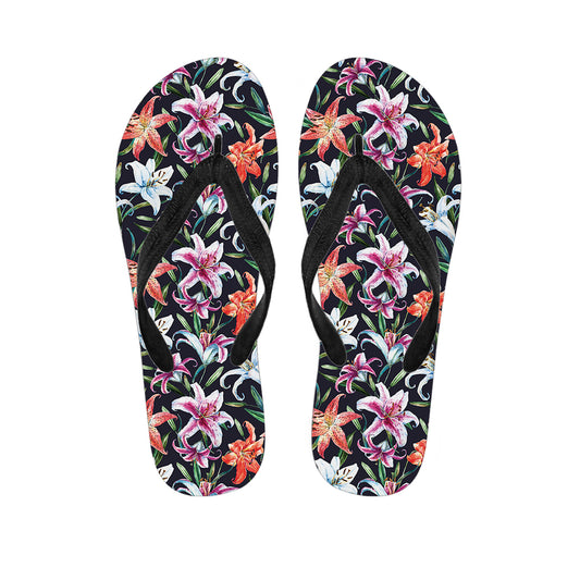 Watercolor Lily Flowers Pattern Print Flip Flops