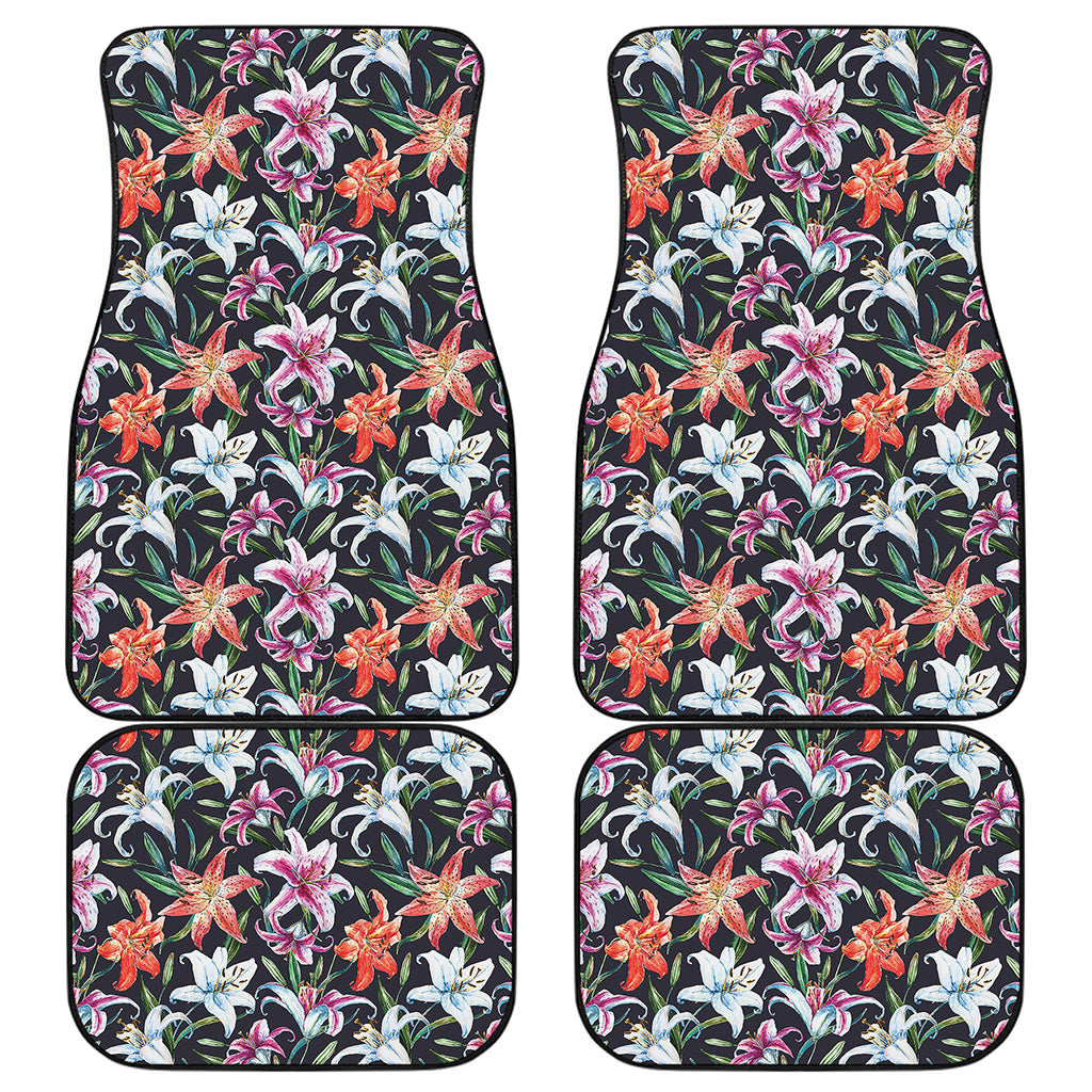 Watercolor Lily Flowers Pattern Print Front and Back Car Floor Mats