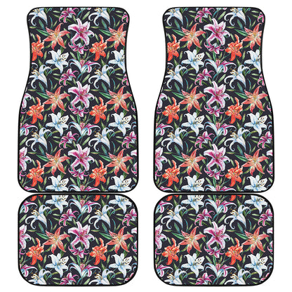 Watercolor Lily Flowers Pattern Print Front and Back Car Floor Mats