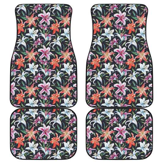 Watercolor Lily Flowers Pattern Print Front and Back Car Floor Mats