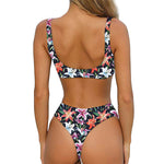 Watercolor Lily Flowers Pattern Print Front Bow Tie Bikini