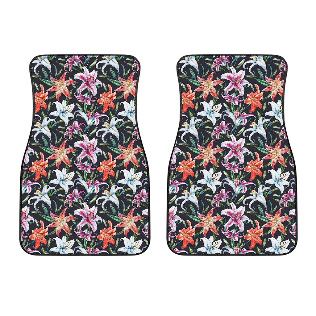 Watercolor Lily Flowers Pattern Print Front Car Floor Mats