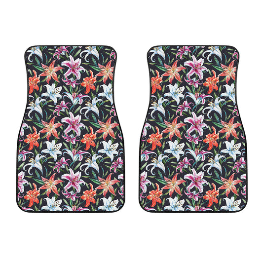 Watercolor Lily Flowers Pattern Print Front Car Floor Mats