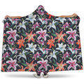 Watercolor Lily Flowers Pattern Print Hooded Blanket
