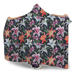 Watercolor Lily Flowers Pattern Print Hooded Blanket