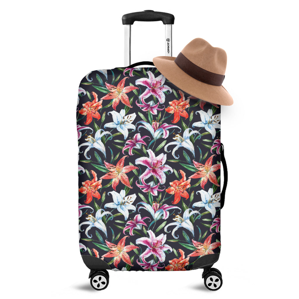 Watercolor Lily Flowers Pattern Print Luggage Cover