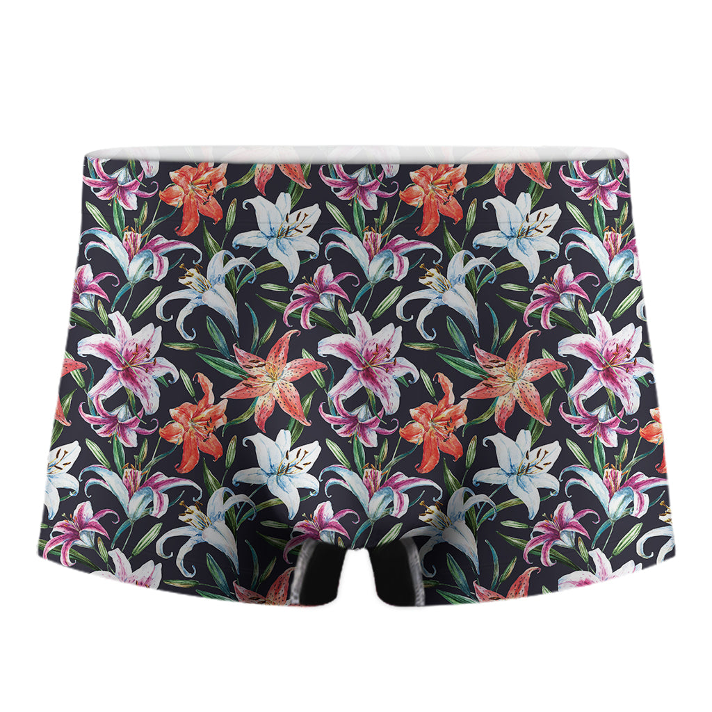 Watercolor Lily Flowers Pattern Print Men's Boxer Briefs