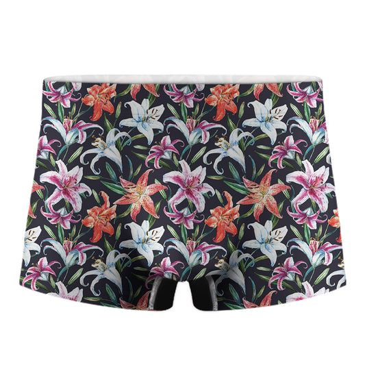 Watercolor Lily Flowers Pattern Print Men's Boxer Briefs