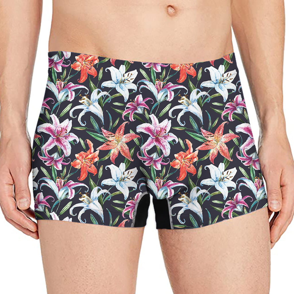 Watercolor Lily Flowers Pattern Print Men's Boxer Briefs