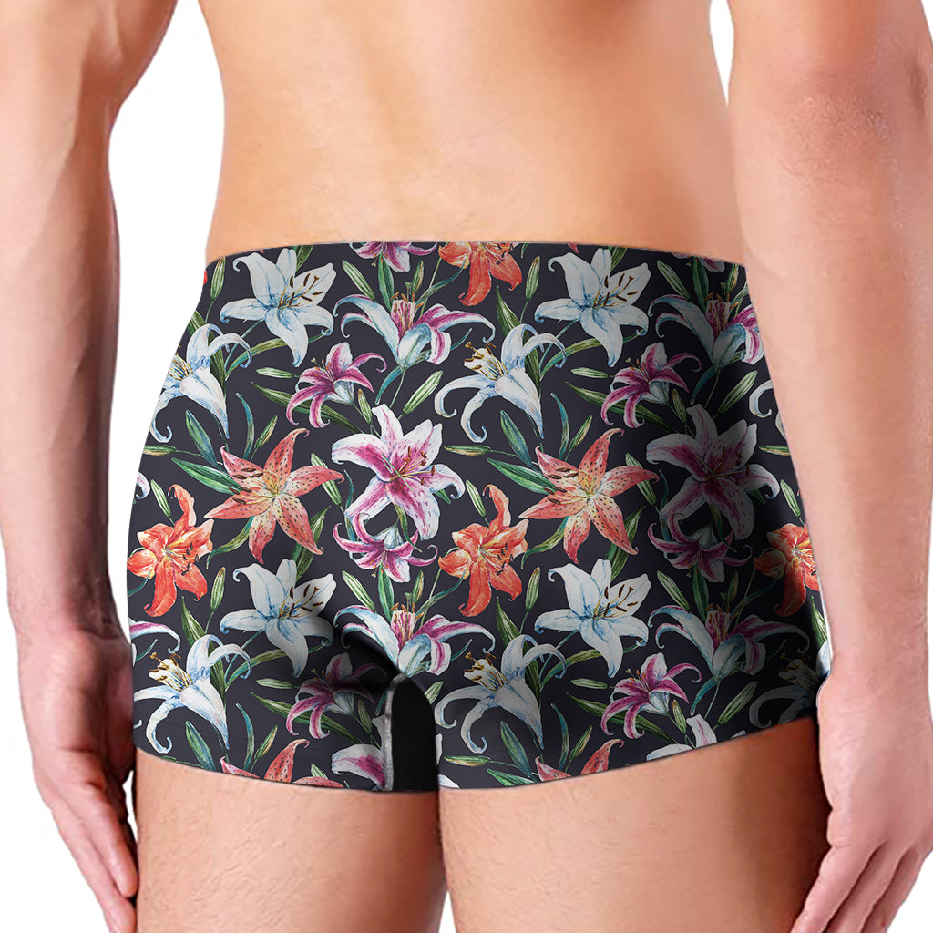 Watercolor Lily Flowers Pattern Print Men's Boxer Briefs