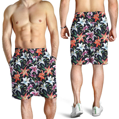 Watercolor Lily Flowers Pattern Print Men's Shorts