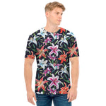 Watercolor Lily Flowers Pattern Print Men's T-Shirt