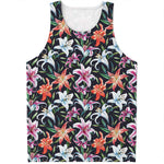 Watercolor Lily Flowers Pattern Print Men's Tank Top
