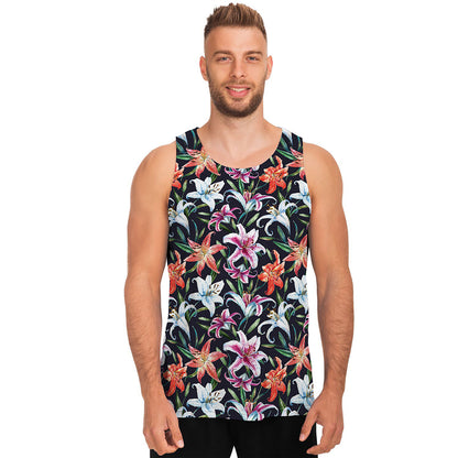 Watercolor Lily Flowers Pattern Print Men's Tank Top