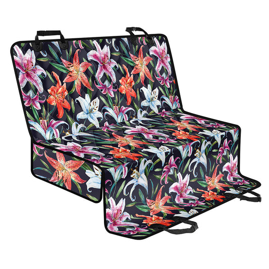 Watercolor Lily Flowers Pattern Print Pet Car Back Seat Cover