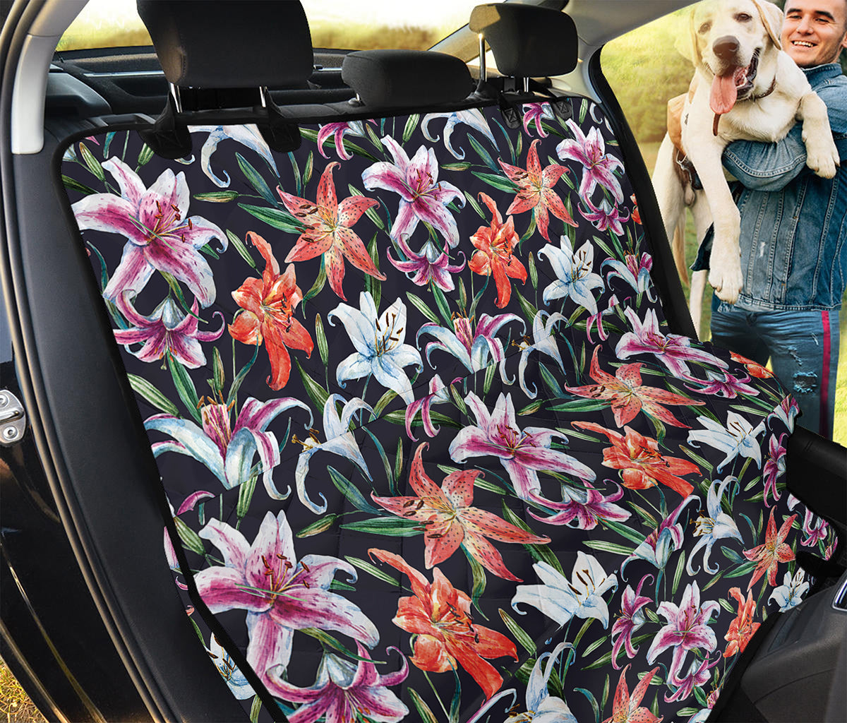 Watercolor Lily Flowers Pattern Print Pet Car Back Seat Cover