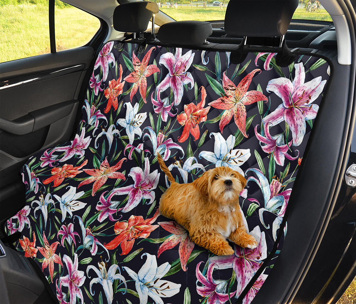 Watercolor Lily Flowers Pattern Print Pet Car Back Seat Cover