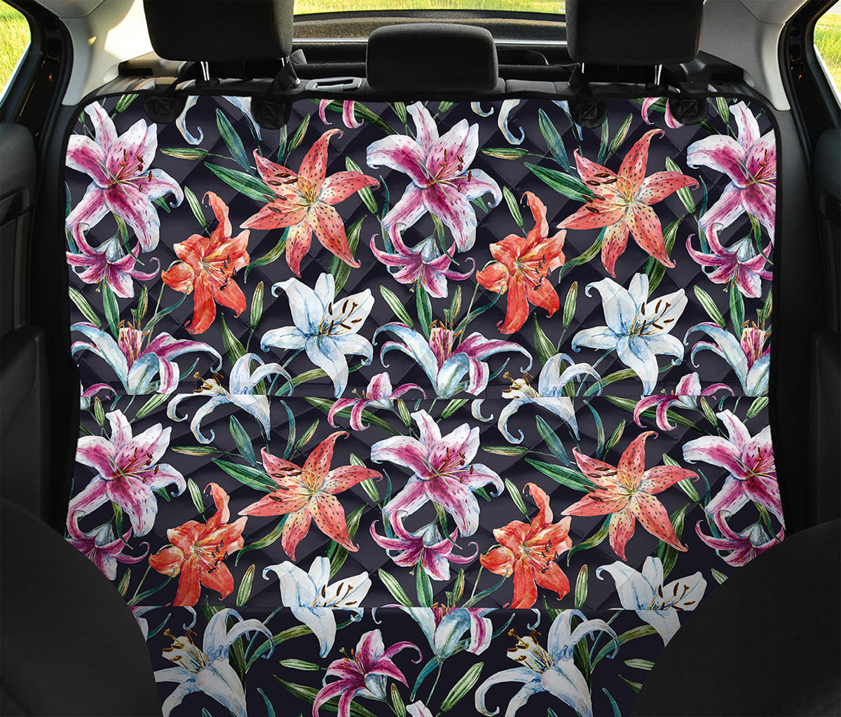 Watercolor Lily Flowers Pattern Print Pet Car Back Seat Cover