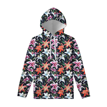 Watercolor Lily Flowers Pattern Print Pullover Hoodie