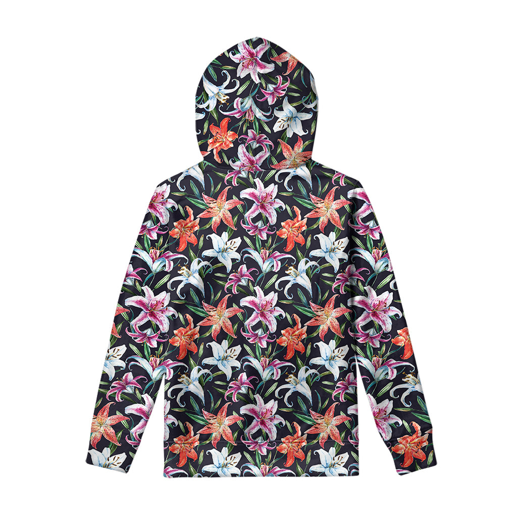 Watercolor Lily Flowers Pattern Print Pullover Hoodie