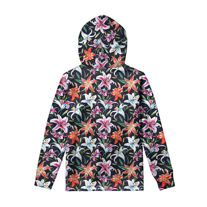 Watercolor Lily Flowers Pattern Print Pullover Hoodie
