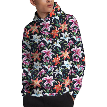 Watercolor Lily Flowers Pattern Print Pullover Hoodie