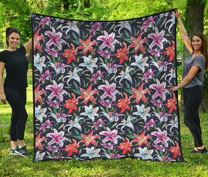 Watercolor Lily Flowers Pattern Print Quilt