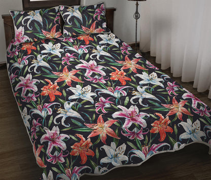Watercolor Lily Flowers Pattern Print Quilt Bed Set