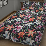 Watercolor Lily Flowers Pattern Print Quilt Bed Set