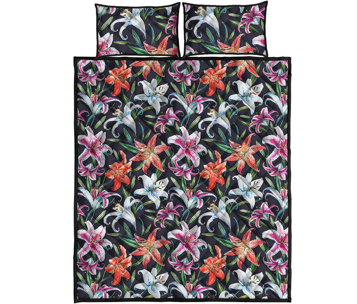 Watercolor Lily Flowers Pattern Print Quilt Bed Set