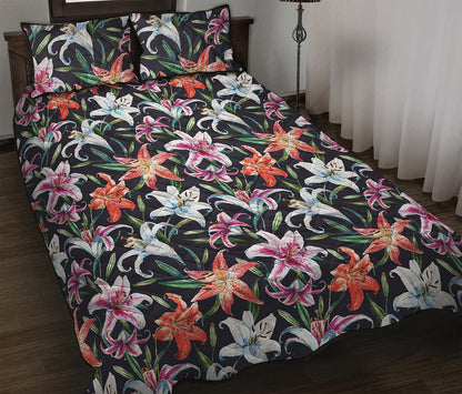 Watercolor Lily Flowers Pattern Print Quilt Bed Set