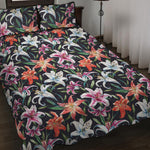Watercolor Lily Flowers Pattern Print Quilt Bed Set