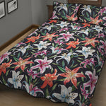 Watercolor Lily Flowers Pattern Print Quilt Bed Set