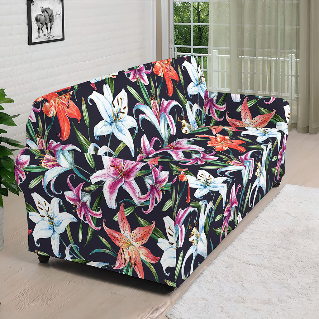 Watercolor Lily Flowers Pattern Print Sofa Cover