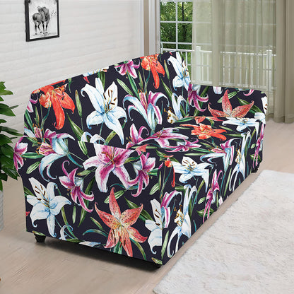Watercolor Lily Flowers Pattern Print Sofa Cover