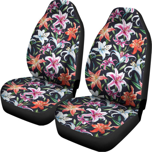 Watercolor Lily Flowers Pattern Print Universal Fit Car Seat Covers