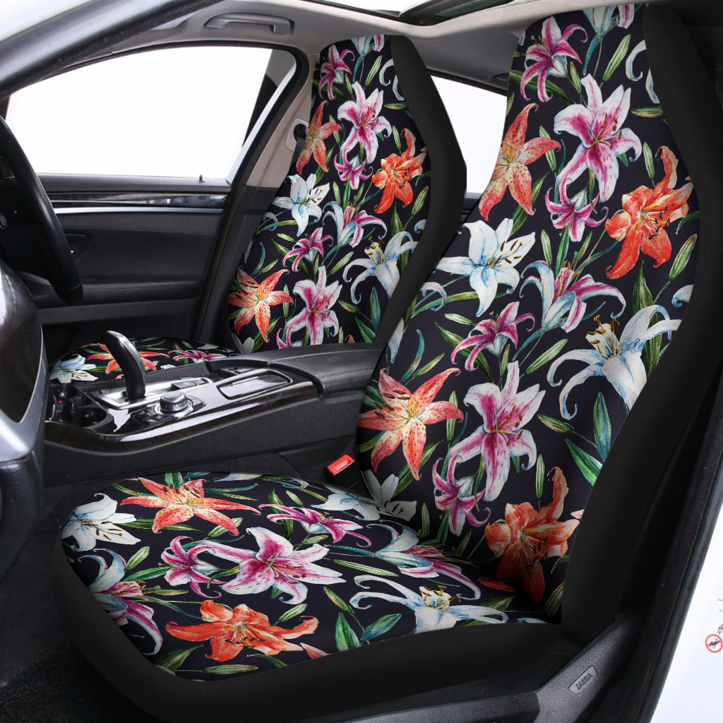 Watercolor Lily Flowers Pattern Print Universal Fit Car Seat Covers