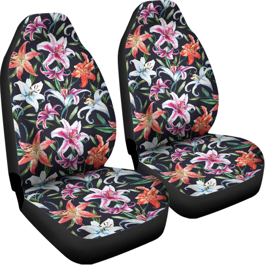Watercolor Lily Flowers Pattern Print Universal Fit Car Seat Covers
