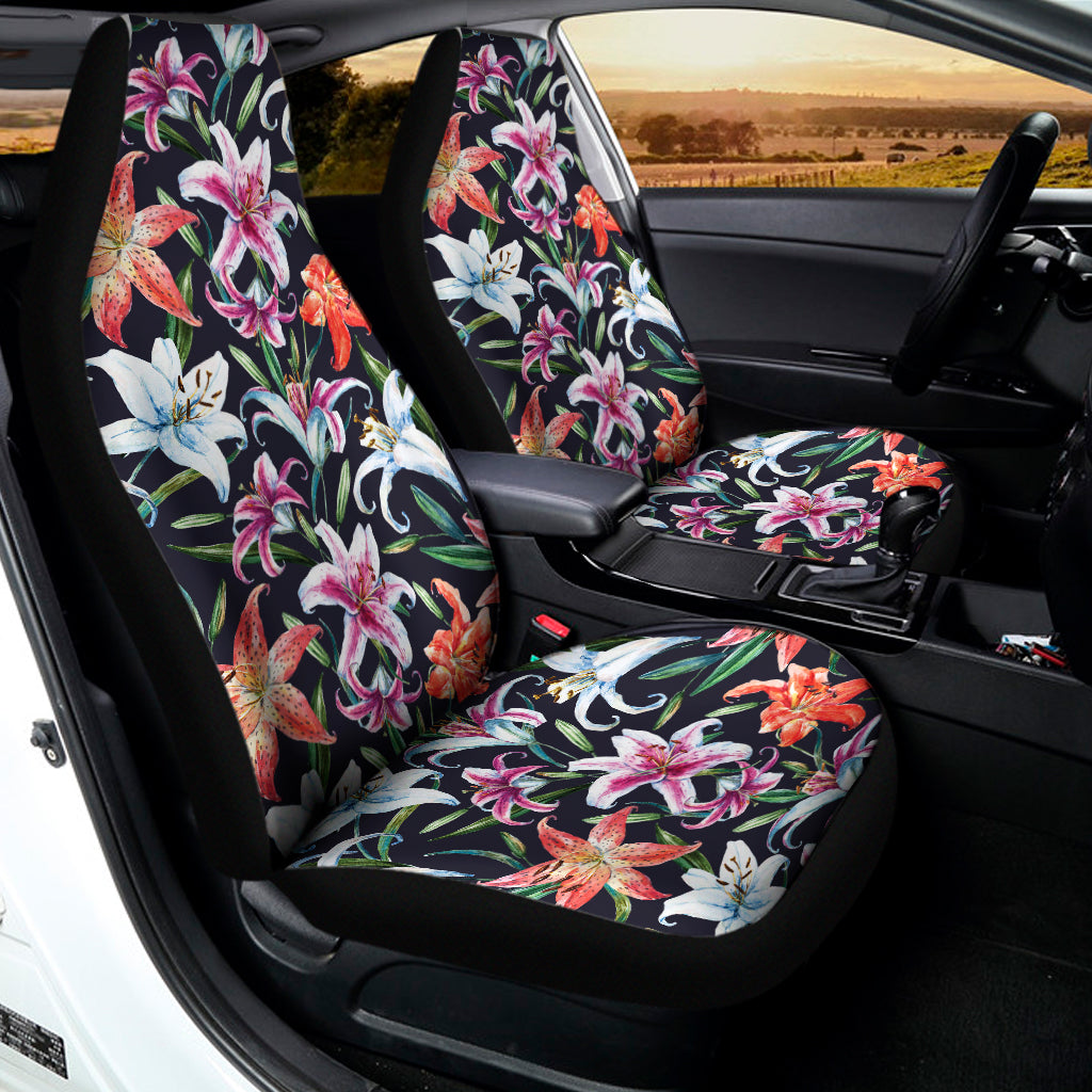Watercolor Lily Flowers Pattern Print Universal Fit Car Seat Covers