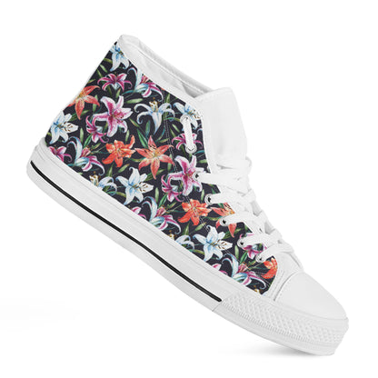 Watercolor Lily Flowers Pattern Print White High Top Shoes