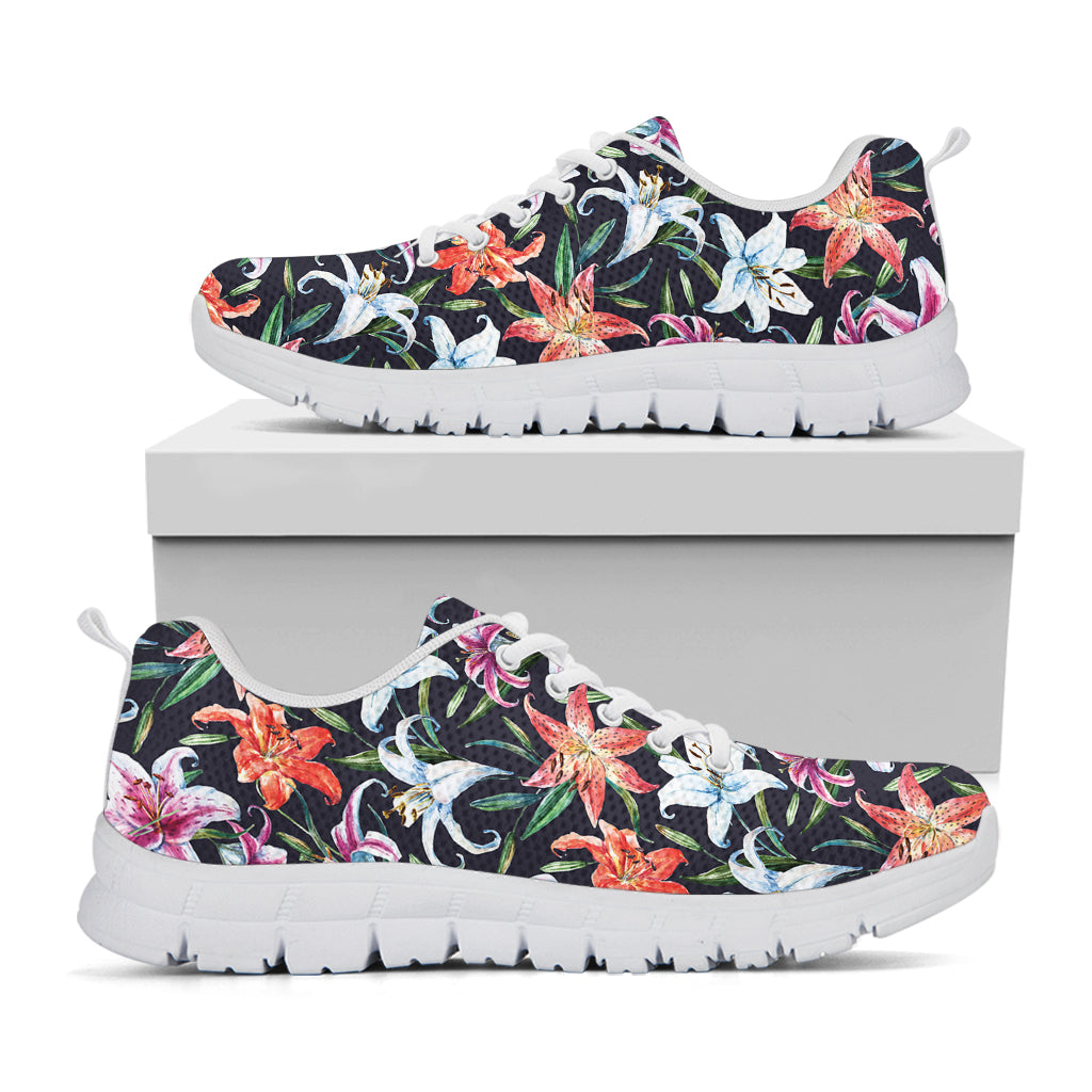 Watercolor Lily Flowers Pattern Print White Sneakers
