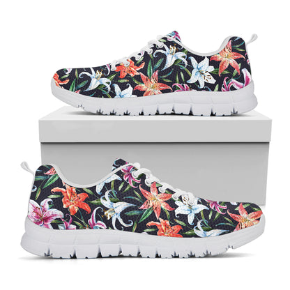 Watercolor Lily Flowers Pattern Print White Sneakers