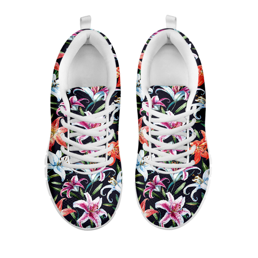 Watercolor Lily Flowers Pattern Print White Sneakers