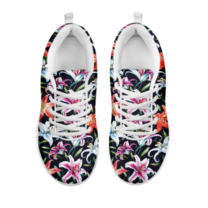 Watercolor Lily Flowers Pattern Print White Sneakers