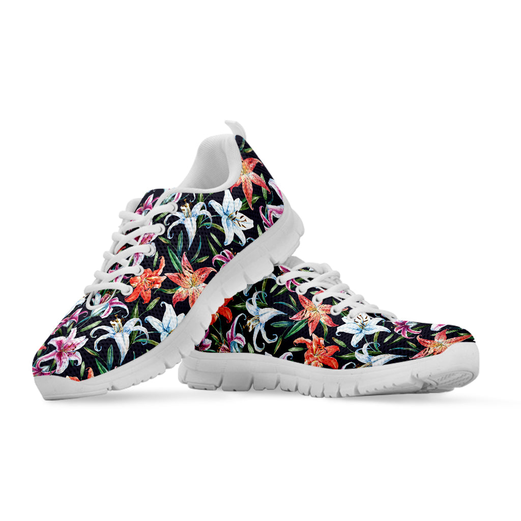 Watercolor Lily Flowers Pattern Print White Sneakers