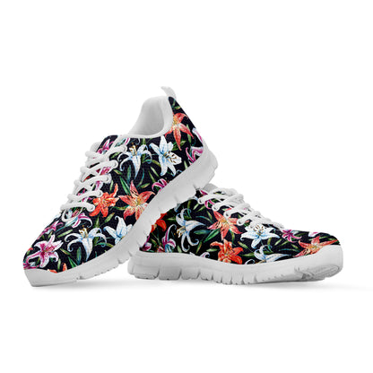 Watercolor Lily Flowers Pattern Print White Sneakers