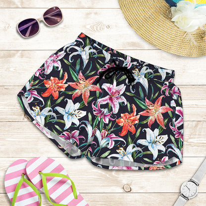 Watercolor Lily Flowers Pattern Print Women's Shorts