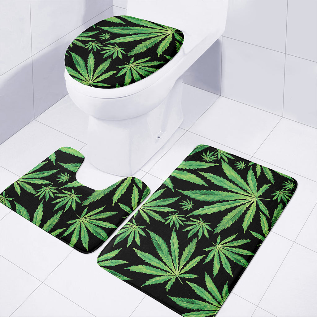 Watercolor Marijuana Leaf Pattern Print 3 Piece Bath Mat Set
