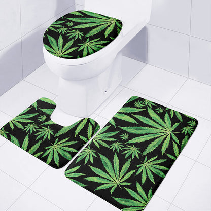 Watercolor Marijuana Leaf Pattern Print 3 Piece Bath Mat Set