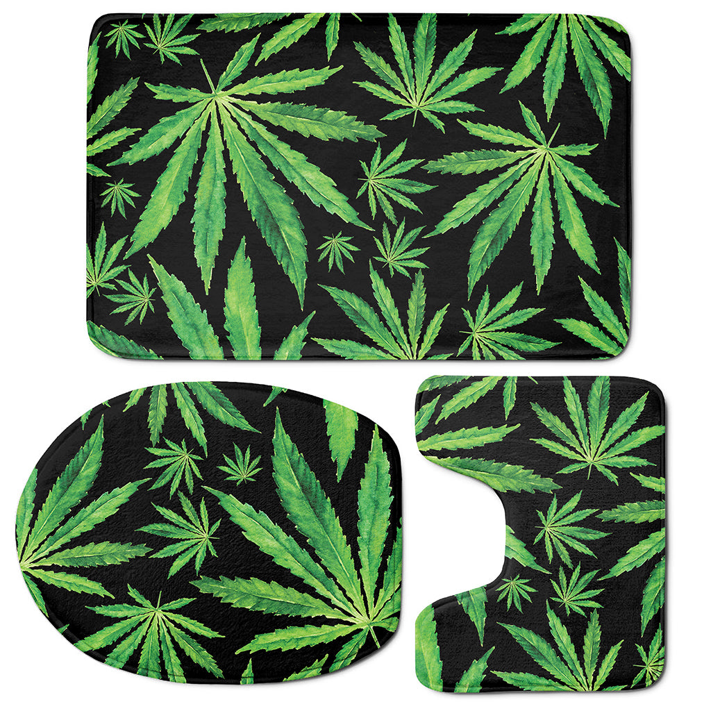 Watercolor Marijuana Leaf Pattern Print 3 Piece Bath Mat Set
